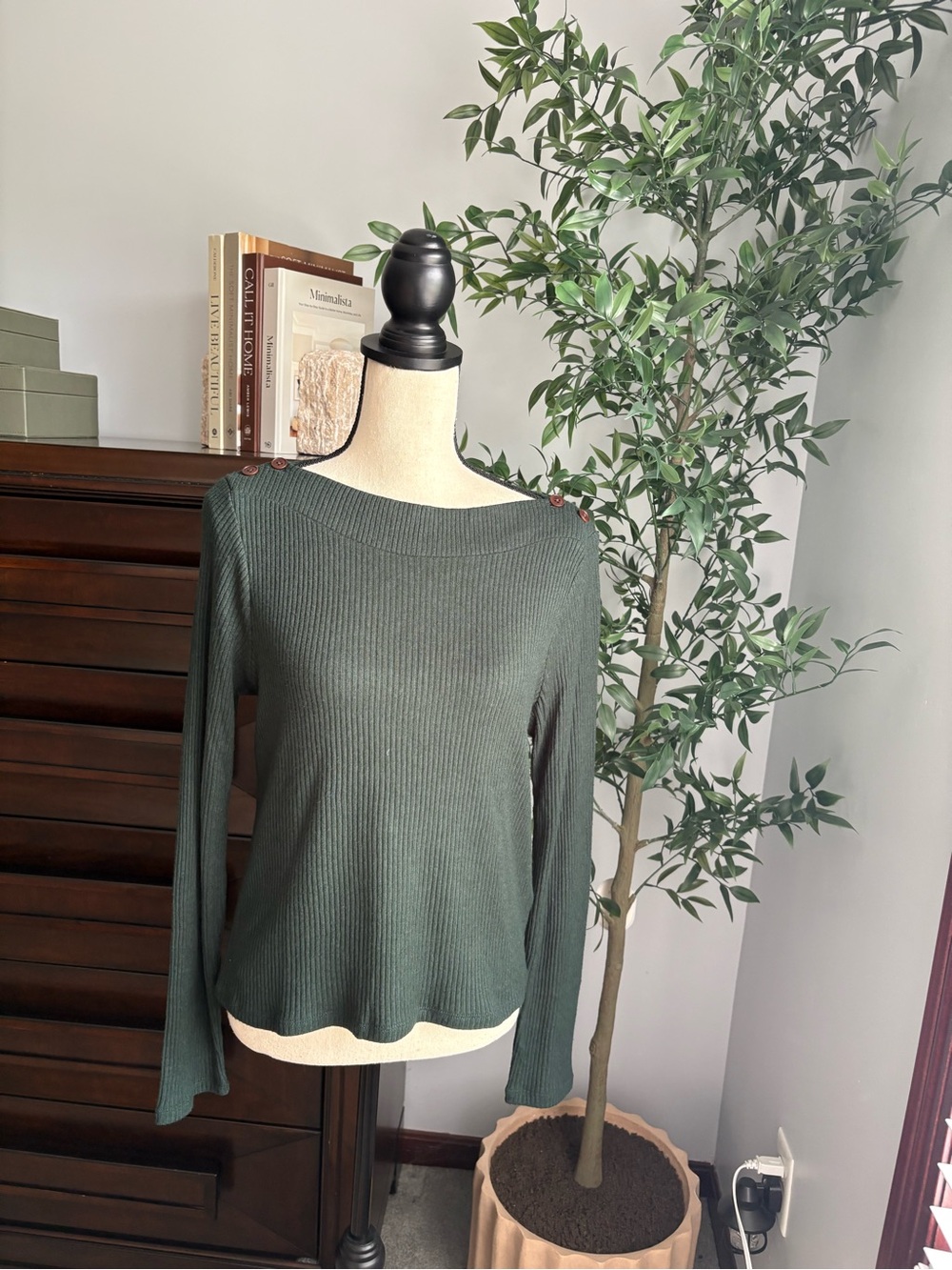 Dark Green Ribbed Boatneck Long-Sleeve Top Madewell